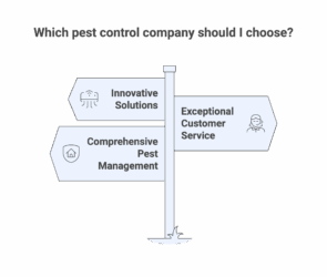 Which pest control company should I choose? Infographic showing options like innovative solutions, comprehensive pest management, and exceptional customer service. Learn how CRMs for solar/pest/roofing and commission tracking software improve efficiency for pest control businesses.