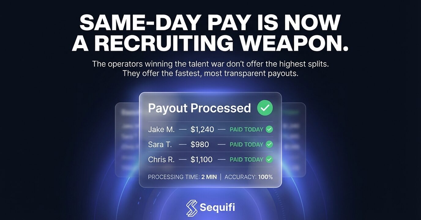 Same-day pay dashboard showing real-time commission payouts for field sales reps — Sequifi payout software
