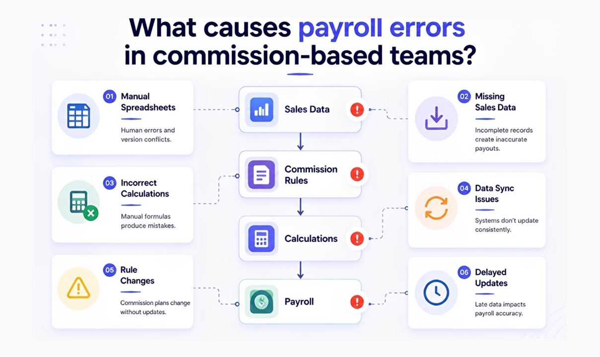 what causes payroll errors in commission-based teams — Sequifi unified commission and payroll dashboard